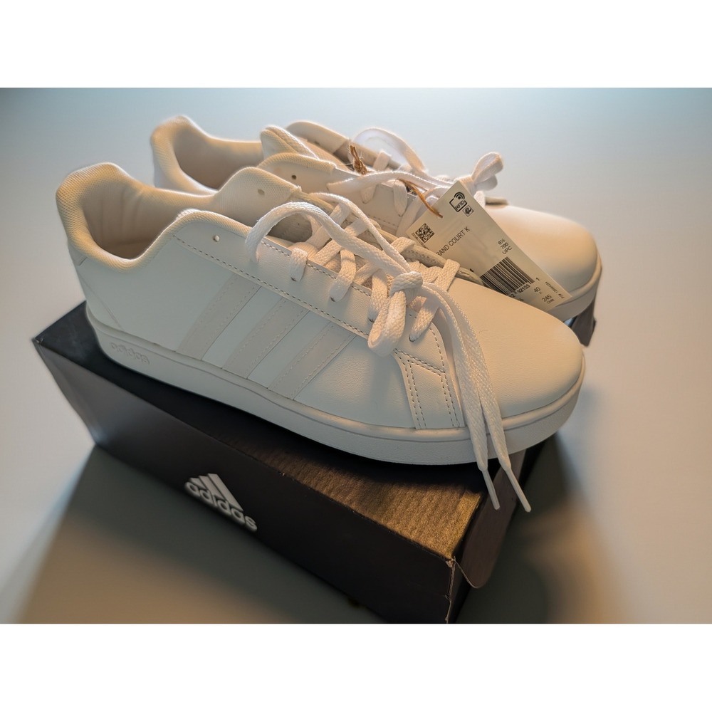 NIB‎ Adidas Grand Court K All White Sneakers FZ2224 Size 7 Youth Womens 8.5